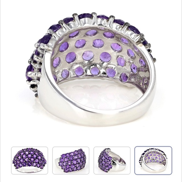 ππNEW 5.76CTW ROUND AFRICAN AMETHYST  STERLING SILVER BAND CLUSTER RING. SZ 7 - Picture 6 of 9